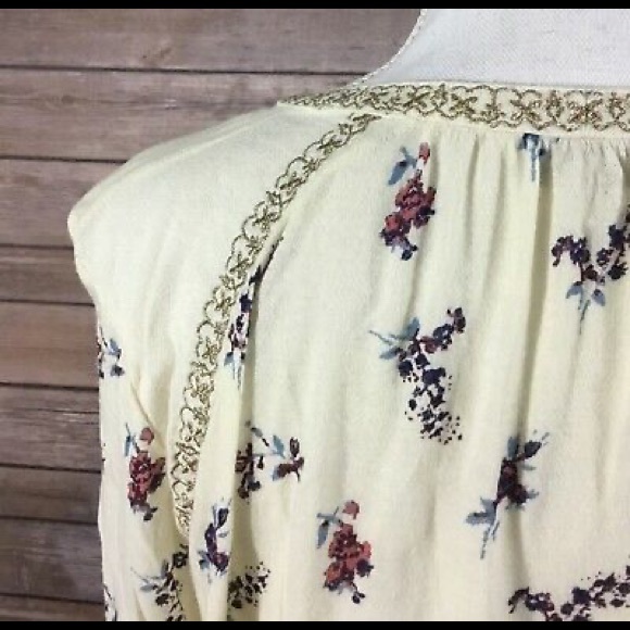 Lucky Brand Ditsy Lace Up Tassel Peasant Boho blouse - Picture 6 of 8